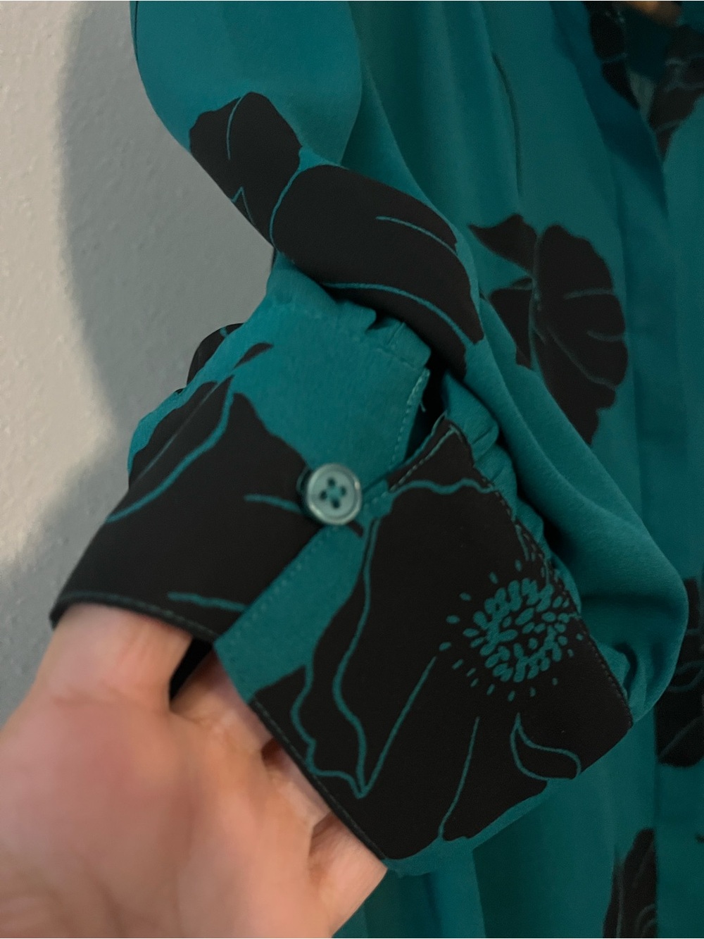 Ann Taylor Teal Blouse with Black Floral Print - Picture 2 of 5